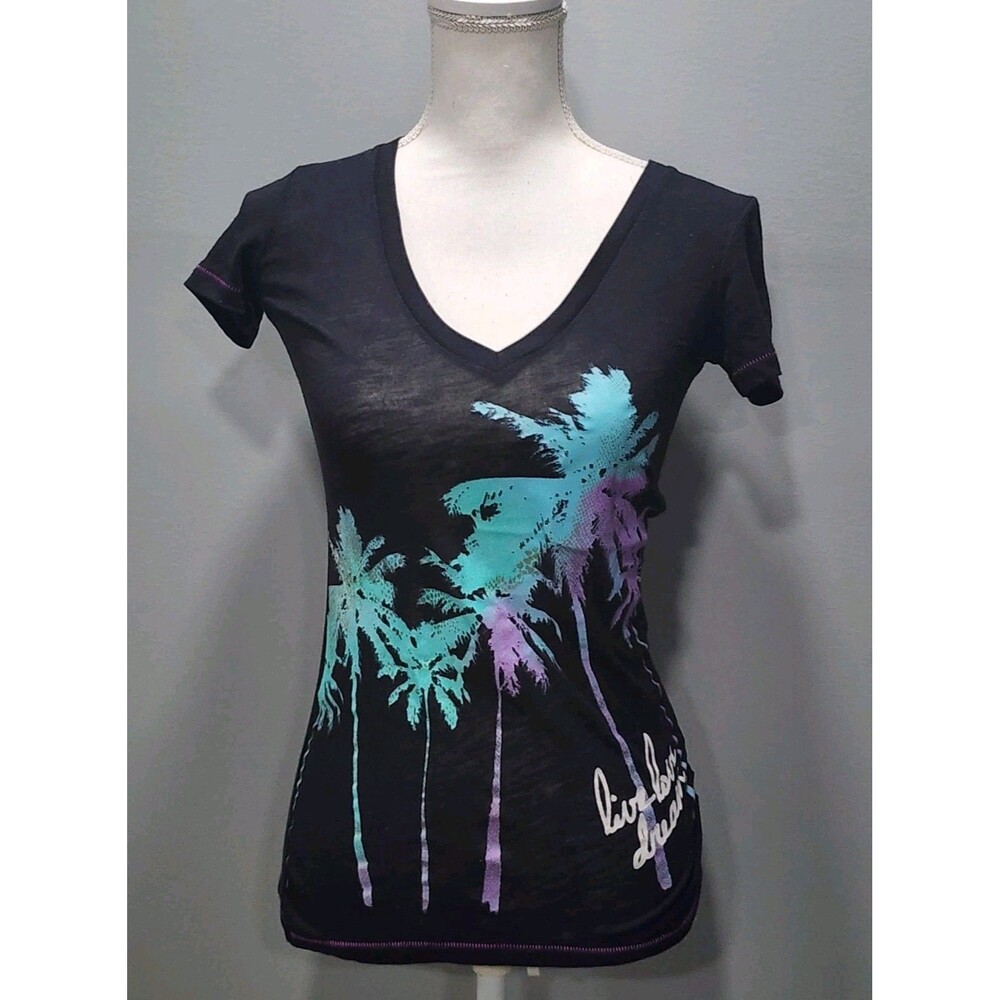 Aeropostale Live Love Dream Women's Black Graphic Logo V-neck Shirt Sizes XSmall